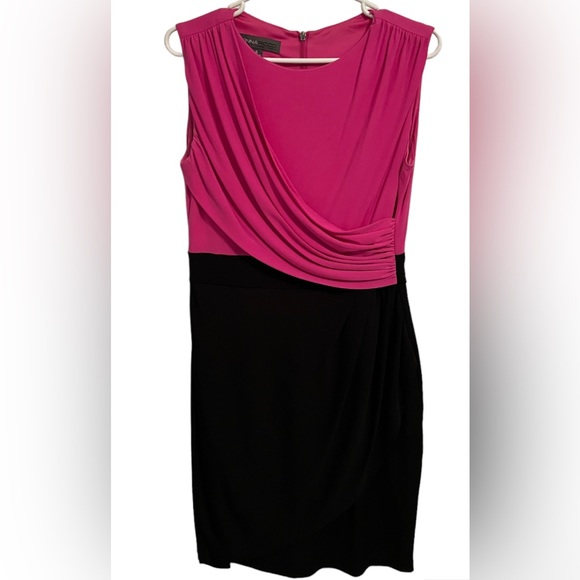 Donna Ricco Dresses & Skirts - Donna Ricco Sleeveless Midi Wrap Ruched Party Sheath Modest Dress Pink/Black sz6